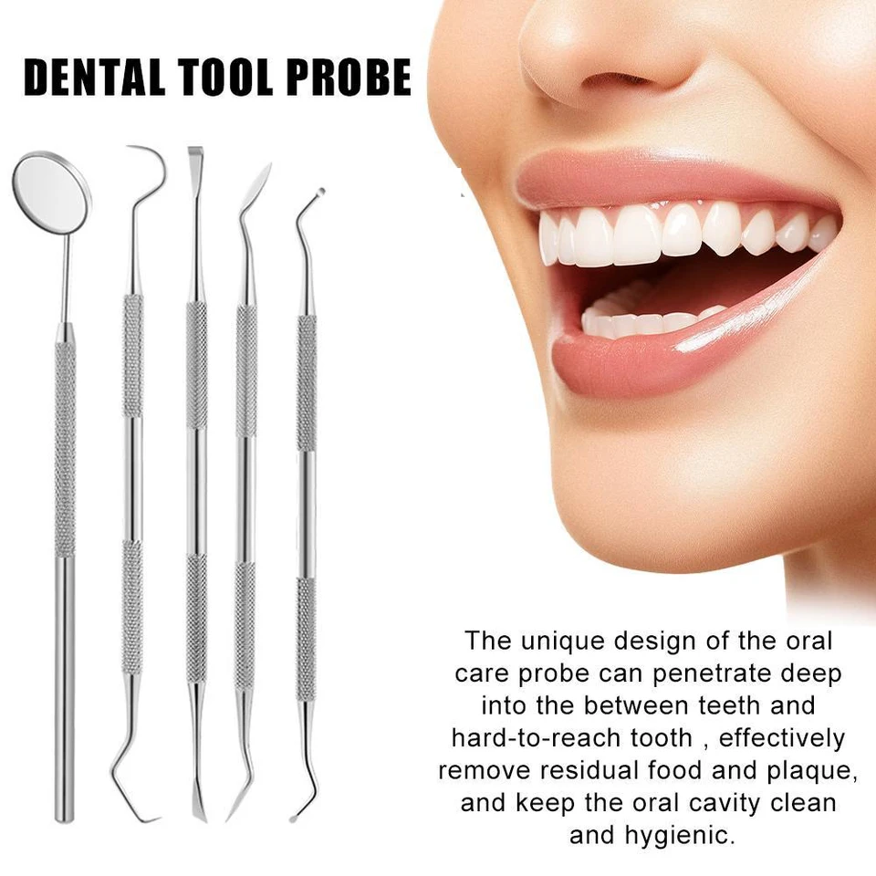 Kit de Herramientas Dentales de Acero Inoxidable para Eliminar la Placa, Cuidado Bucal con Limpiador de Placa, Raspador de Sarro, Limpiador de Dientes y Lengua para la Familia 2