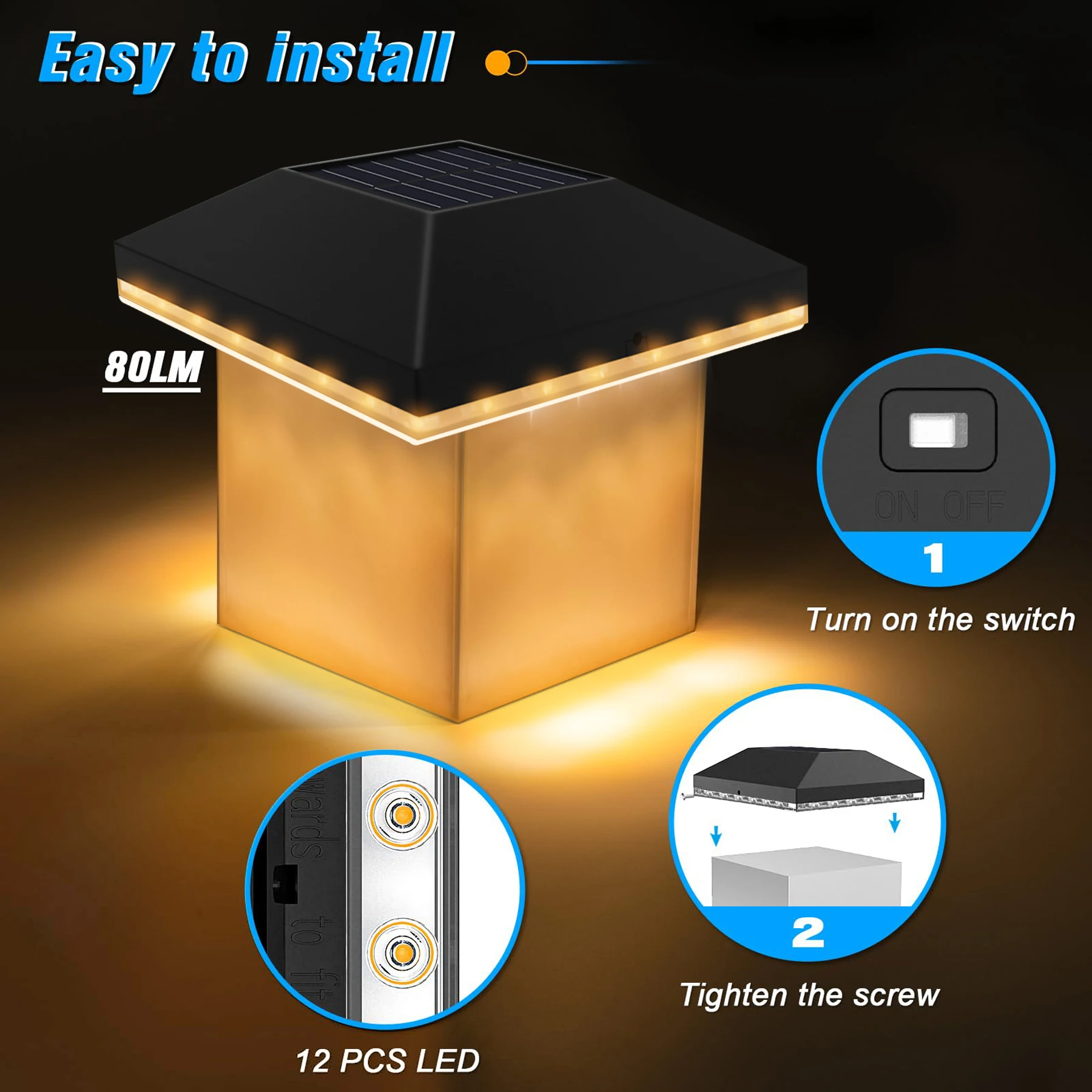 آخر أضواء في الهواء الطلق مقاوم للماء 2 حزمة ، سطح السفينة غطاء ضوء ل 4x4 خشبية/فينيل ، أسود الشمسية سياج آخر غطاء ضوء للحديقة/الفناء/الشرفة