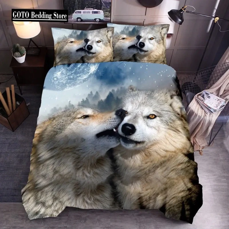 

Winter Duvet Cover Set Animal Star Wolf Queen Size Comforter Sets Cotton Tiger, Lion Bedroom Set Bedding Full Size Bed Set Home