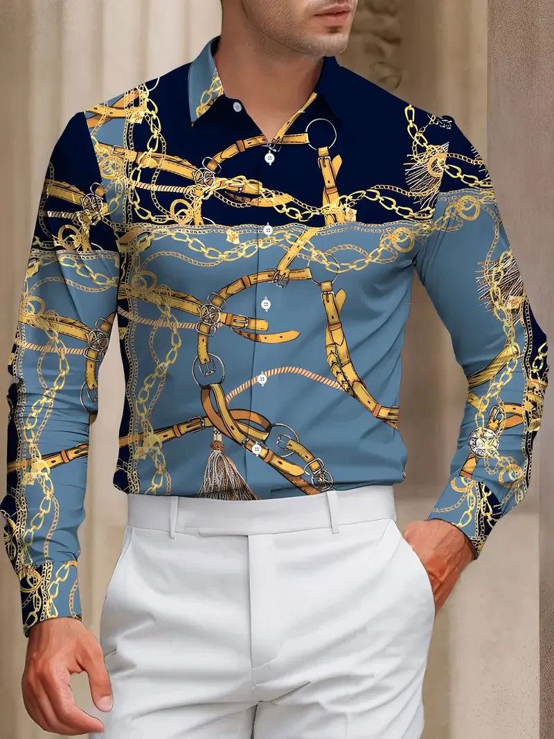 

New men's long sleeved shirt design with casual buttons, 3D coconut tree print shirt, simple design shirt