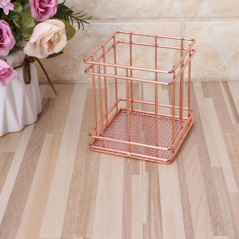 

Q5WA Iron Wire Pencil Holder Mesh Pen Holder Cup Makeup Brush Holder Remote Caddy Holder for Bedroom Vanity Coutertop Office