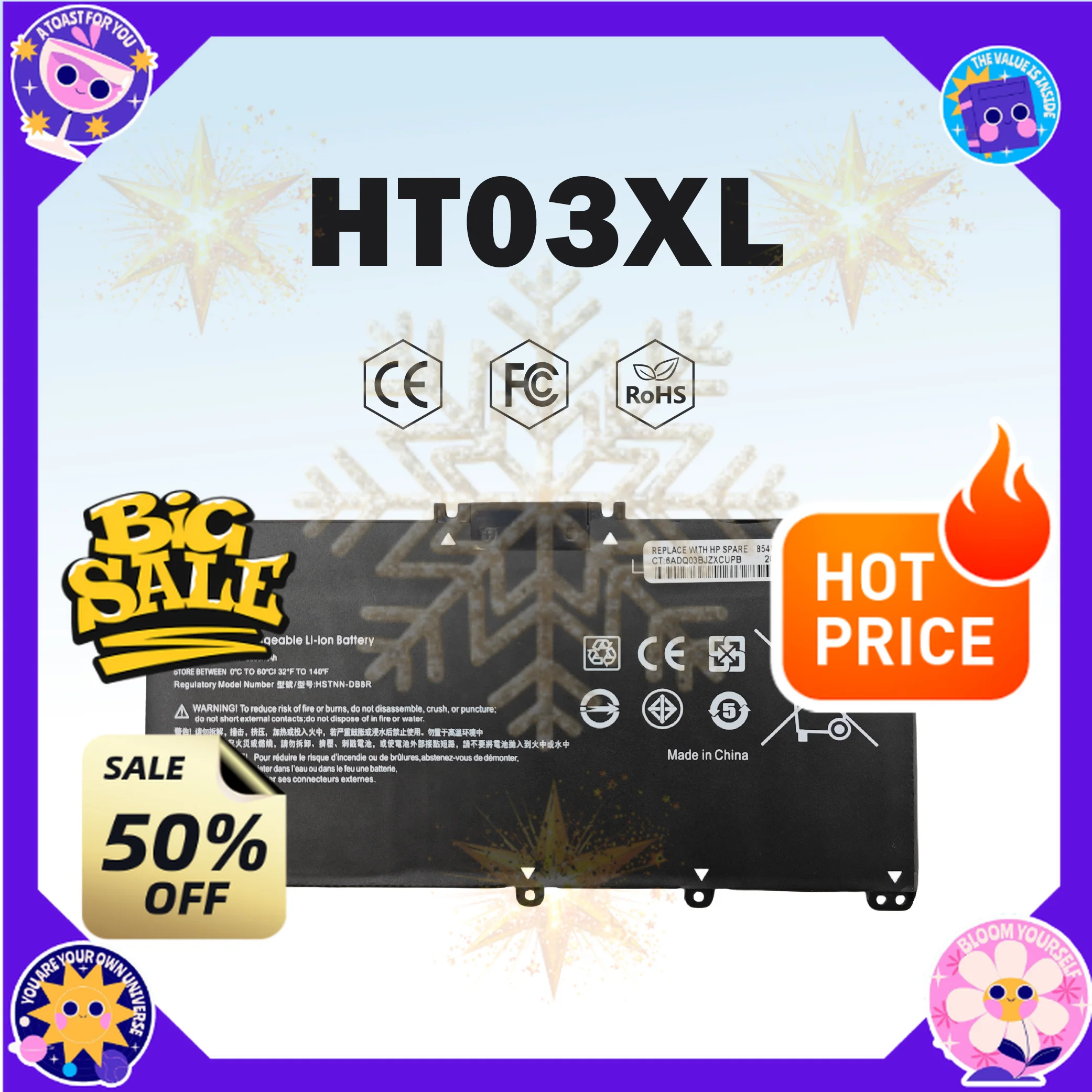 SWZY 11.55V 3615mAh HT03XL Laptop Batteries for HP Pavilion 14-CE 15-CS 17-by Series TPN-Q207/Q208/Q209/Q210/Q221/Q222