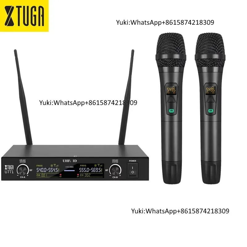 U771 UHF 2022 Long Range High Sensitive Handheld Conference Dual Channel Lapel Two Way Radio Wireless Microphone