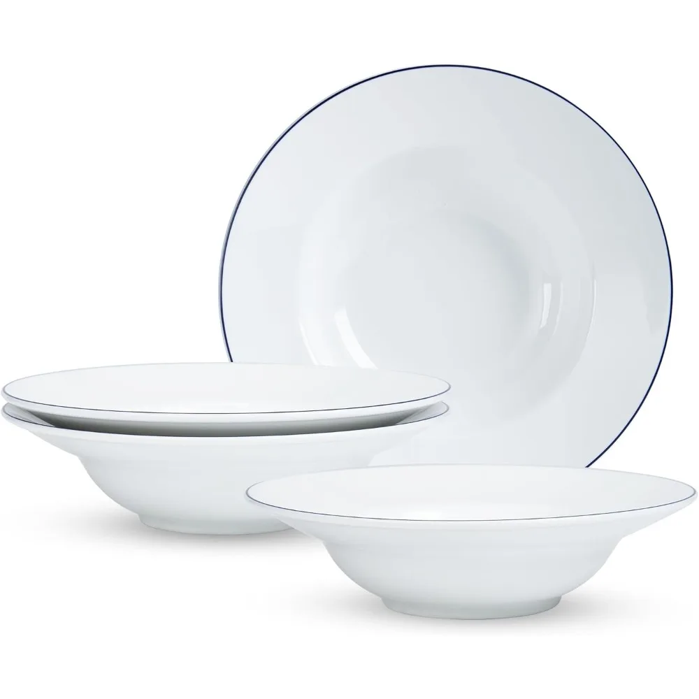 

Porcelain Pasta Bowls Set of 6 - White Shallow Soup Bowls & Salad Bowls, Pasta - Dishwasher & Microwave Safe, Chip Resistant