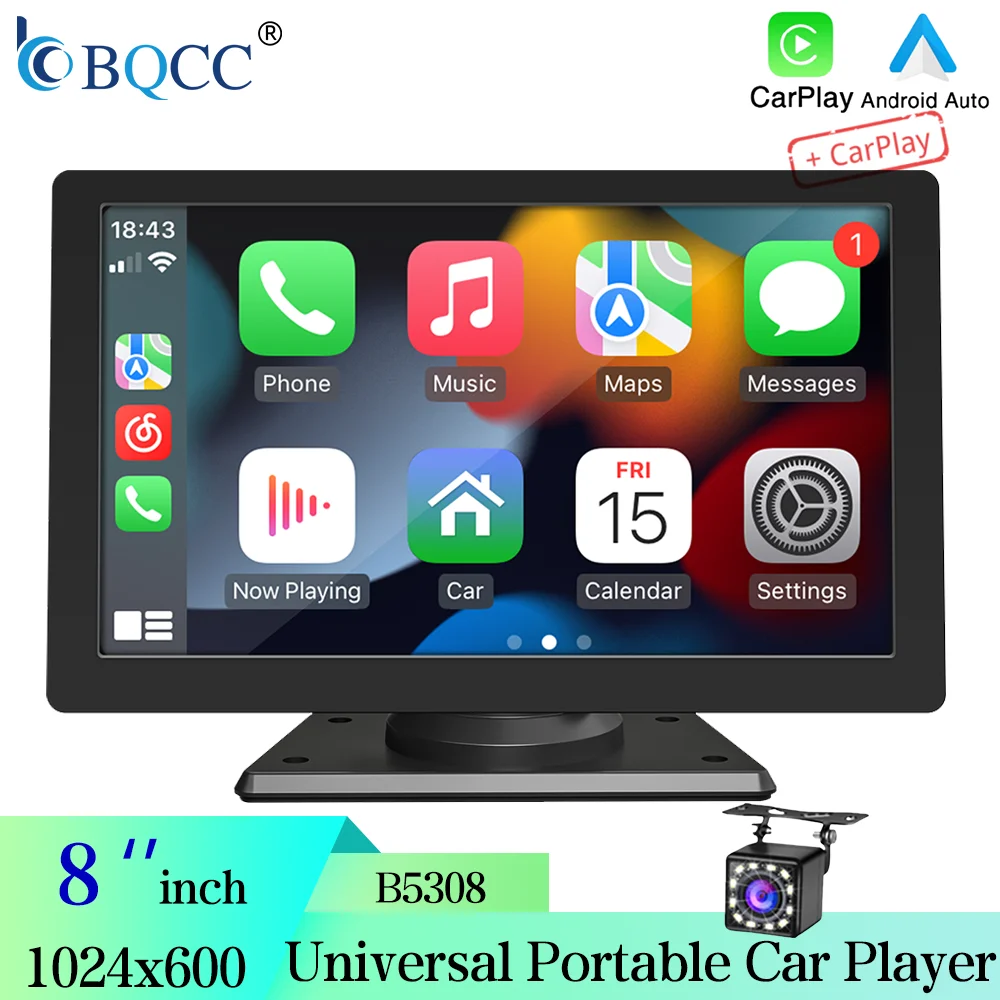 

Портативная универсальная автомобильная магнитола BQCC 9 дюймов с Bluetooth, FM, RDS, беспроводным CarPlay, Android Auto, сенсорным экраном и аудиосистемой