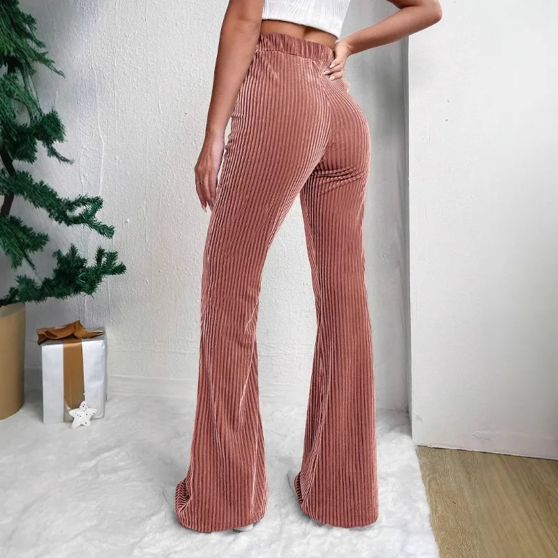 Women Corduroy High Waist Flare Wide Leg Pants Loose Straight Casual Trousers Autumn Winter Sport Streetwear Sweatpant Fleece