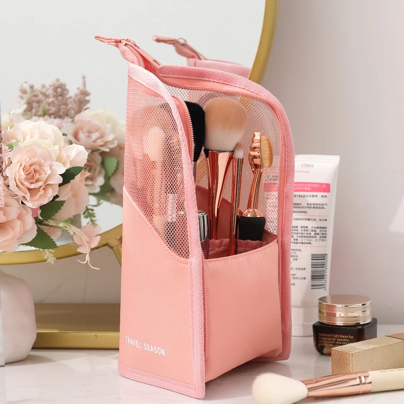 1-delige cosmetische tas met standaard voor dames, doorzichtige ritssluiting, make-uptas, reizen, vrouwelijke make-upborstelhouder, organisator,