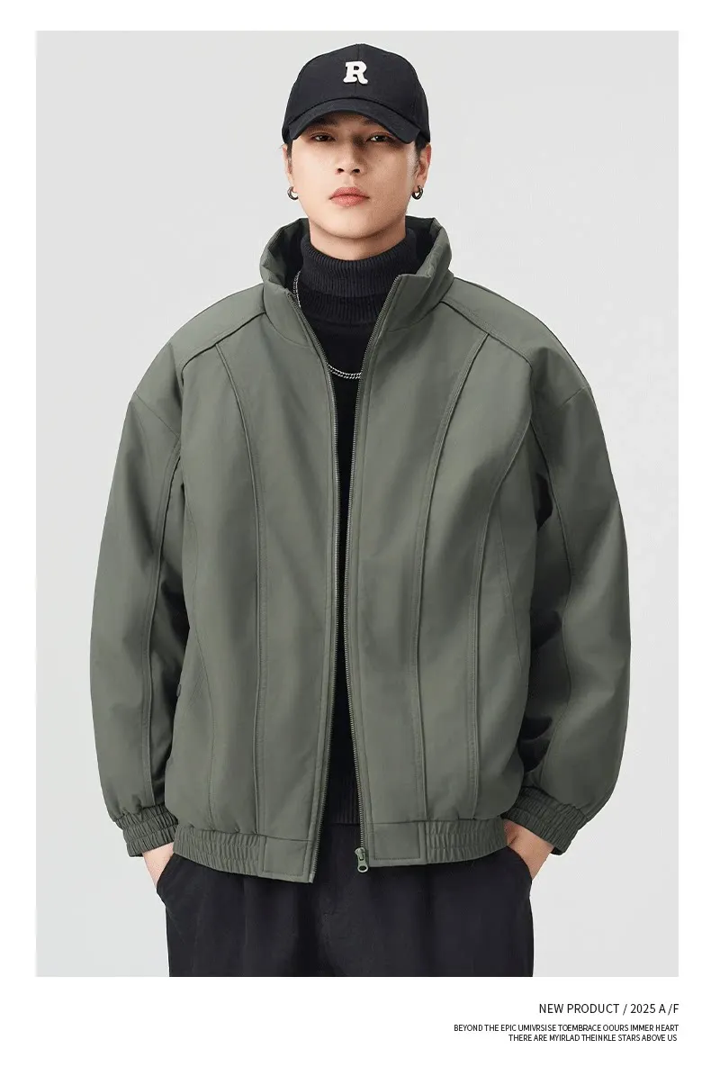 DUKEEN Men's Winter Padded Bomber Jacket Stand Collar Windproof Casual Coat Loose Fit Warm Streetwear Jacket