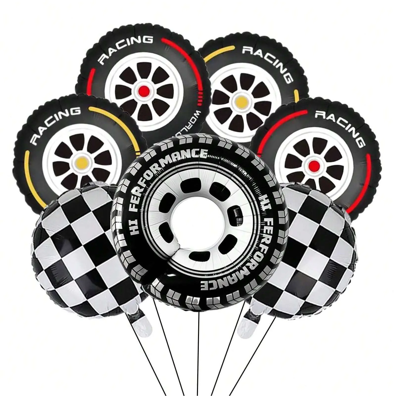 7-teiliges Racing-Reifen-Aluminiumfolien-Ballon-Set, Rennthema, Hochzeit, Geburtstag, Party, Dekoration, Ballon