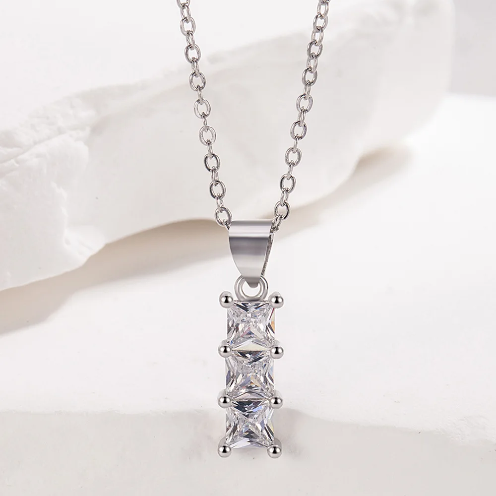 

Ожерелье из стерлингового серебра 925 пробы, трехместный кулон с цирконом, женская мода, простой подарок на день рождения, годовщину свадьбы, ювелирное изделие