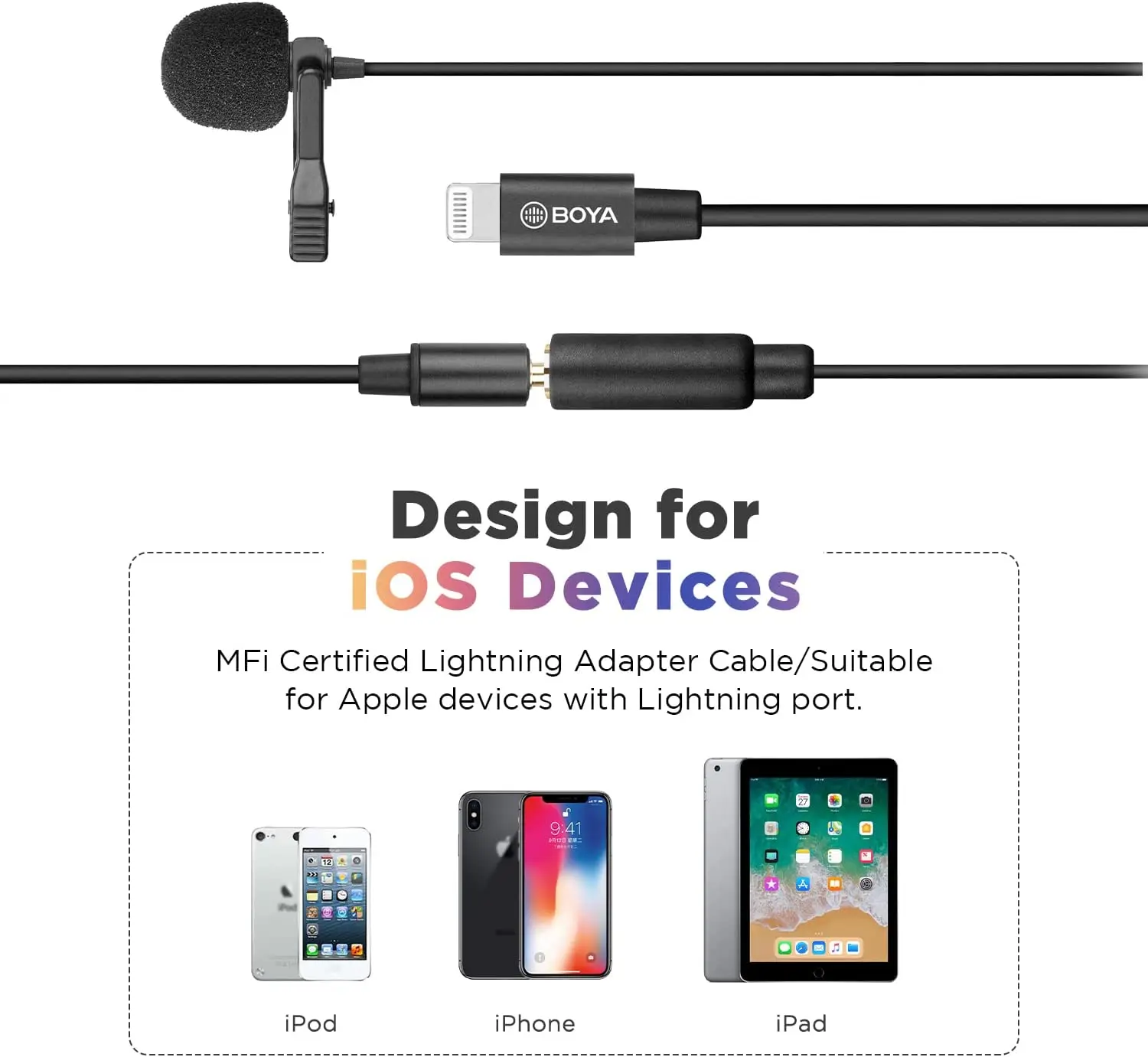 Конденсаторный петличный микрофон BOYA BY-M2/M2D для iOS, iPhone, iPad, iPod