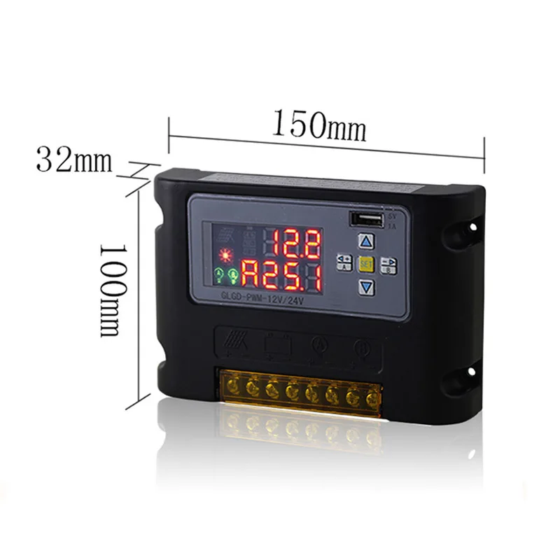 Solar Controller 12V 24V 30A with USB Dual output Digital display Controller Automatic Identification Light control timing