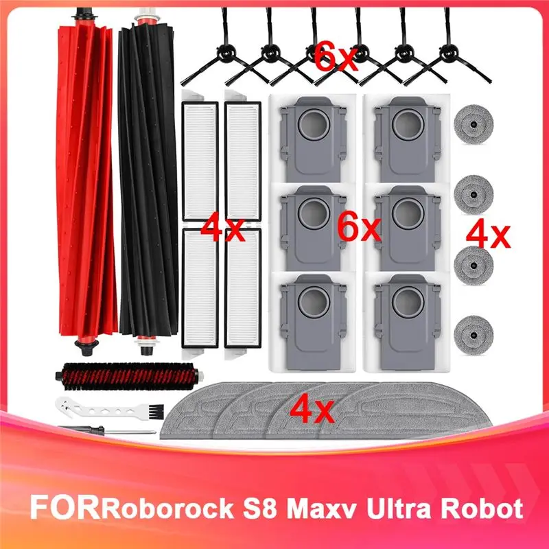 ABXF-Accessories Kit For Roborock S8 Maxv Ultra Robot Vacuum,Main Brushes,Dust Bags, Mop Cloths, Edge Mop Cloths,Filters
