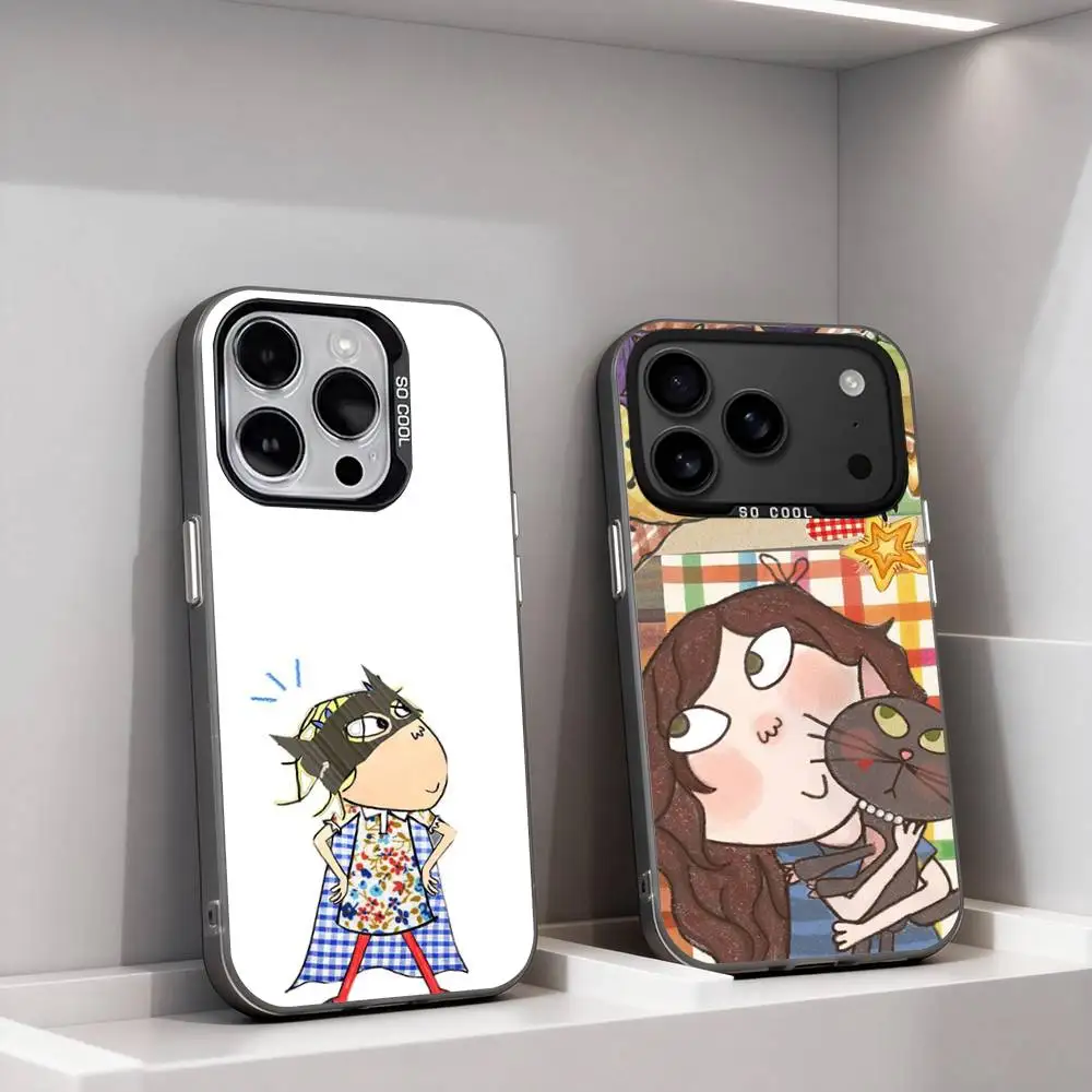 

C-Charlie and L-Lola Cute Phone Case For iPhone 17,16,15,14,13,12,11,Pro,XS,Max,Plus,Mini,SE4,E Black Matte Shockproof Cover