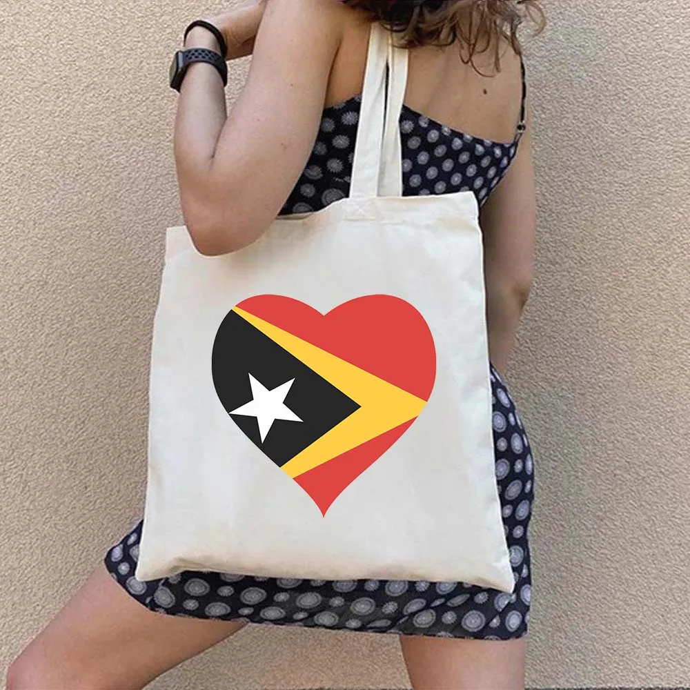 Timor leste mapa bandeira camboja vintage viagem ombro lona algodão totes saco harajuku compras praia bonito shopper bolsas