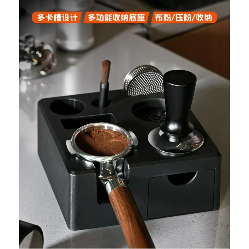 Black Espresso Tamping Station with Drawer for 51mm 53mm 58mm Coffee Tamper, Adjustable Height, Stainless Steel view 3