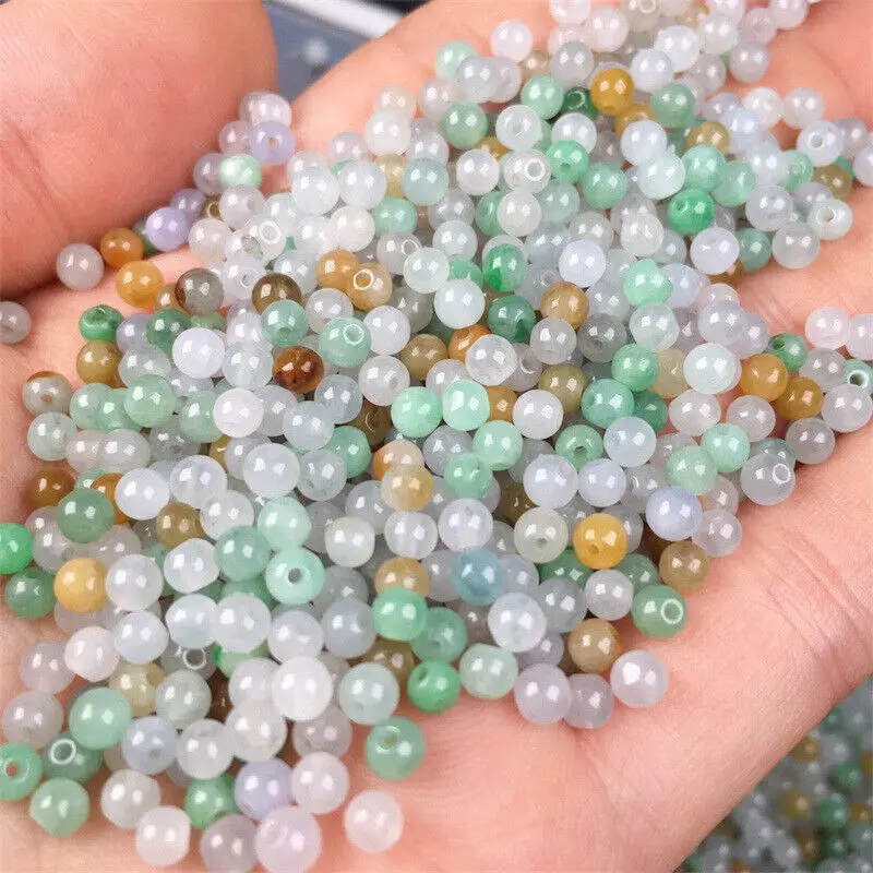 100Pcs 3.5mm Natural Emerald Jade Tricolor Beads Diy Loose Beads for Pendant