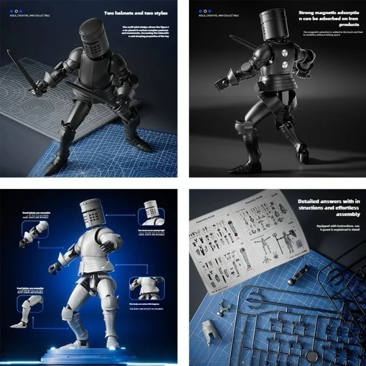 3D พิมพ์ Mannequin ตัวอักษรประกอบของเล่นเด็กของขวัญ Knight Action Figures Paladin 13 Jointed Movable Shapeshift หุ่นยนต์ของขวัญ