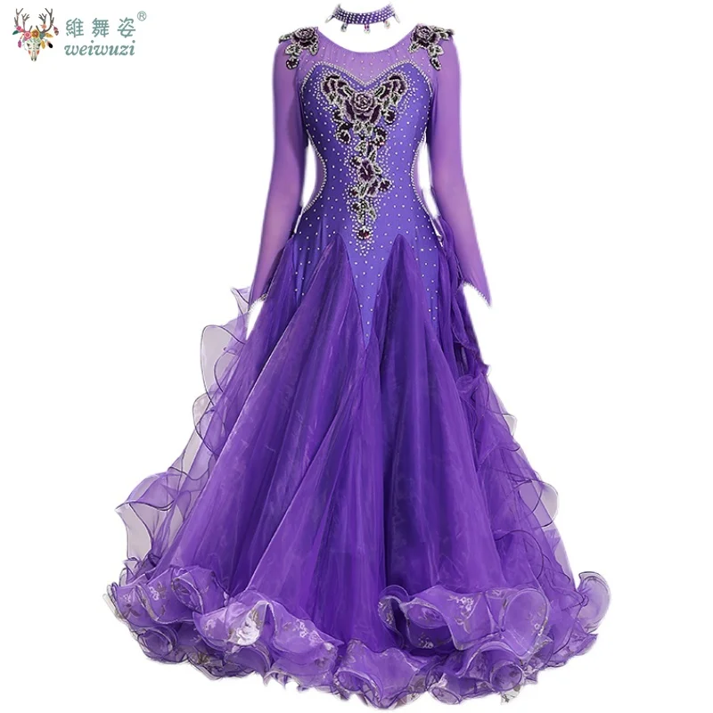 모던 댄스 드레스 볼룸 댄스 의상 대회 의상 왈츠 포크스트롯 드레스 플러피 헴라인 룸바 공연 댄스웨어