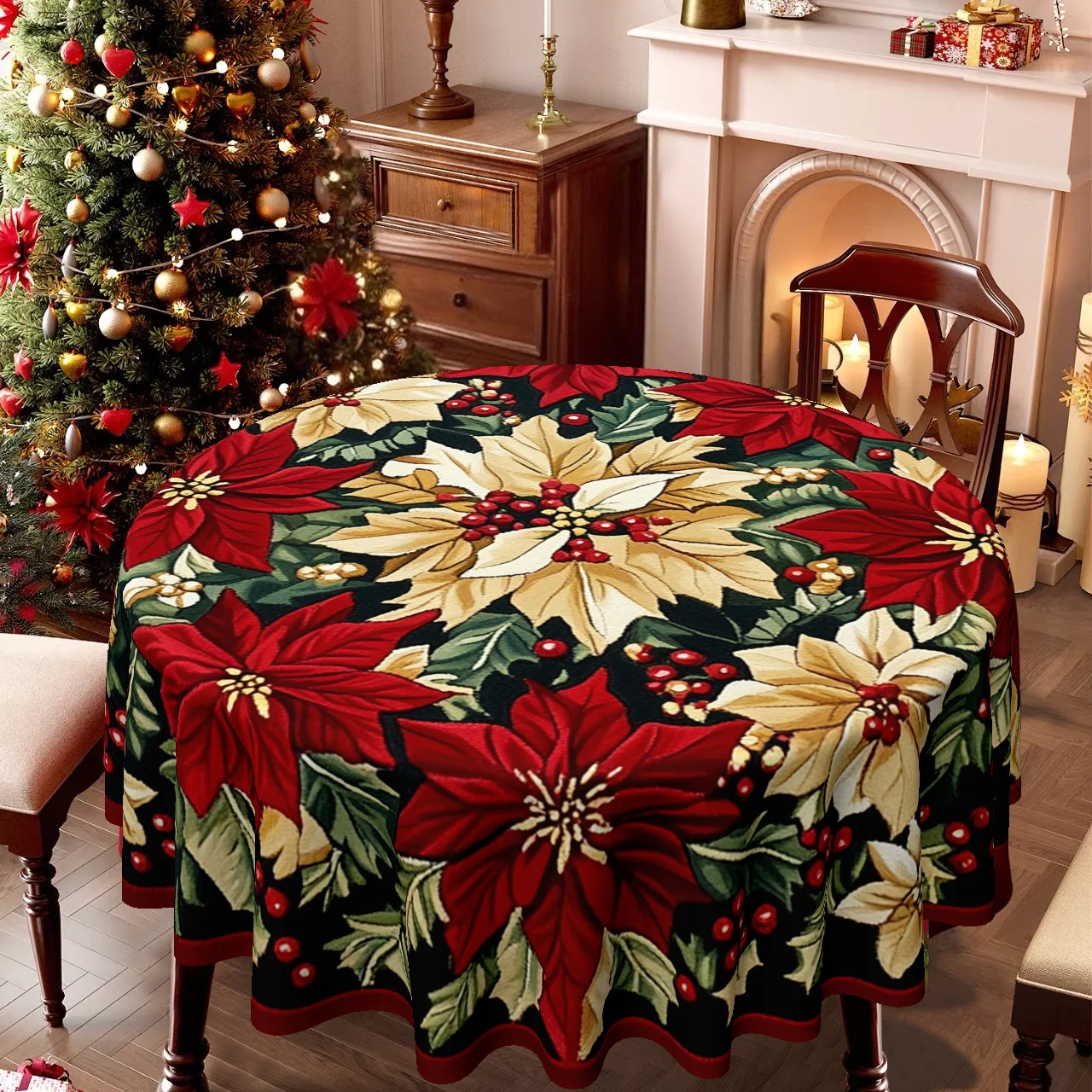 One round printed tablecloth, suitable for use in the home, kitchen or dining room, to enhance the appearance of your tablezyc