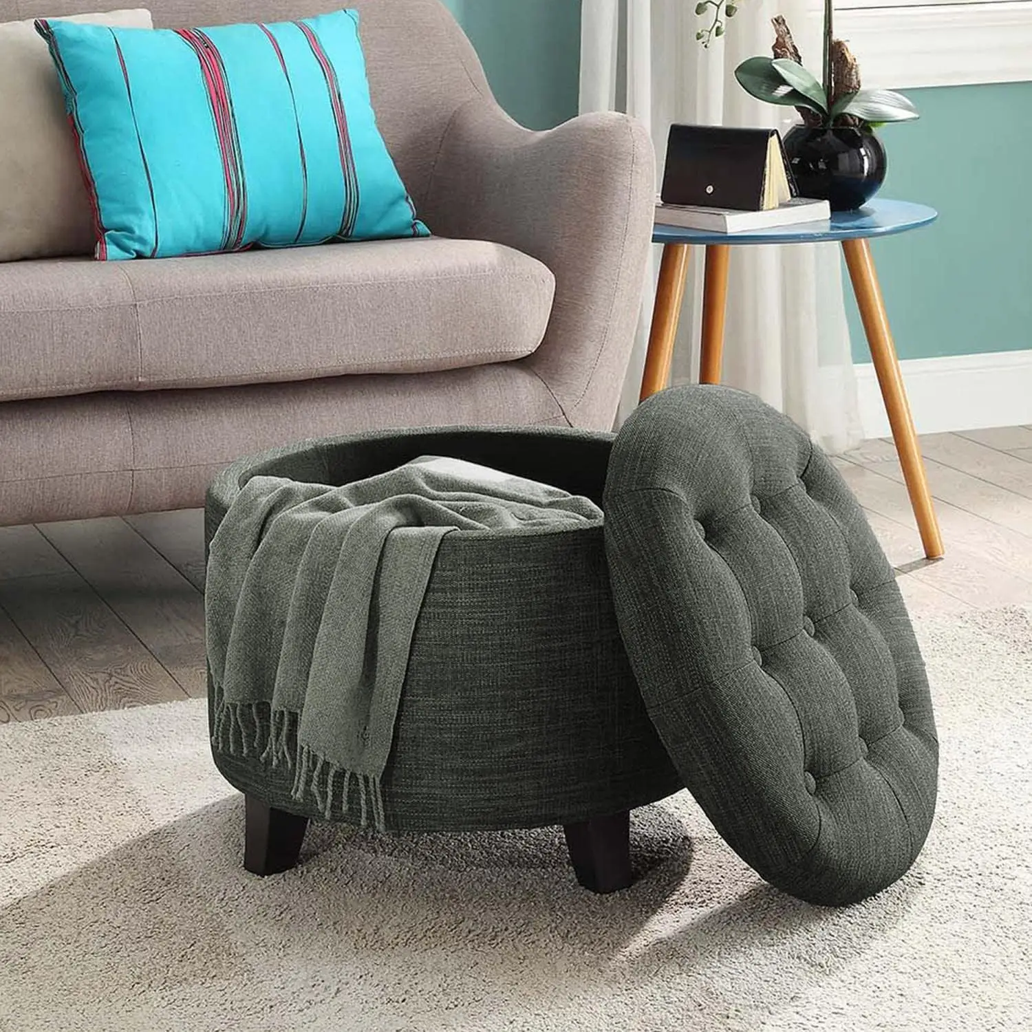 Concepts Designs4Comfort Storage Ottoman, Dark Charcoal Gray Fabric