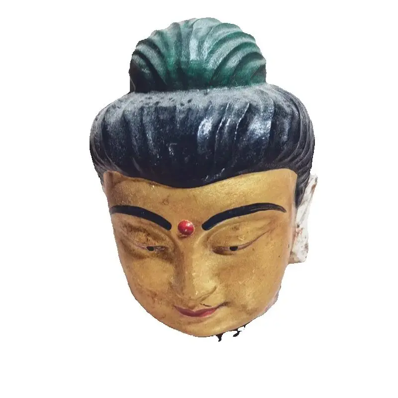

Chinese Old Jade Embossed Buddha Head Stone Artifacts Antique Style 1 Piece
