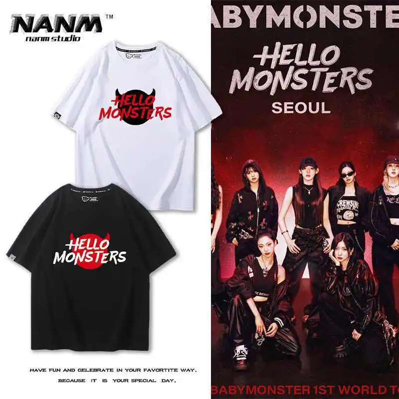 

Kpop BABYMONSTER Concert HELLO MONSTER Series Summer Tops for Fans Short Sleeve Tee Women's Clothes T Shirts for Women
