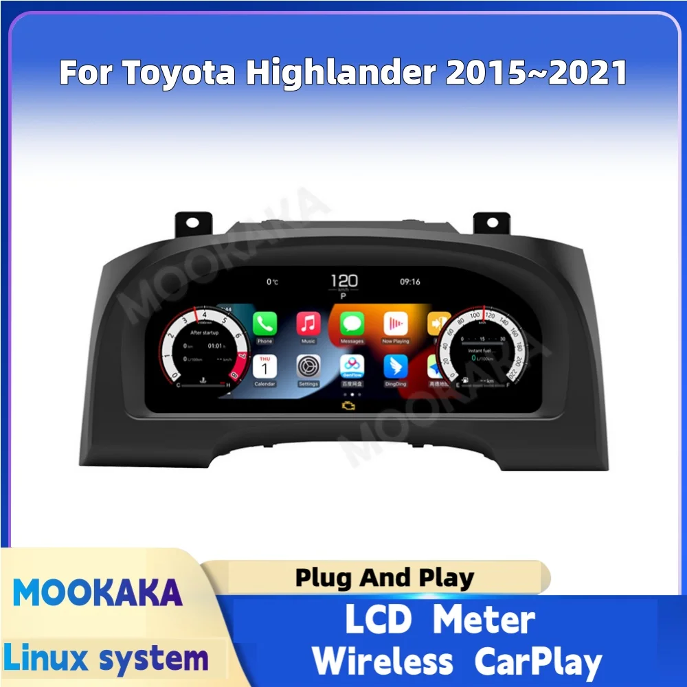 Digital Dashboard For Toyota Highlander 2015~2021 CarPlay Car Cluster LCD Meter Virtual Cockpit Digital Instrument Panel