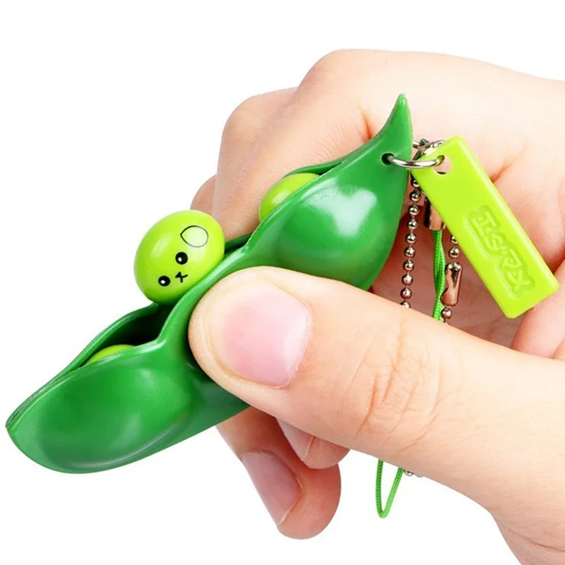 

Fidget Toys Funny Extrusion Soybean Key Chain For Men Pea Bean Keychain Women Bag Phone Charms Trinket Stress Relieve Toys Gift
