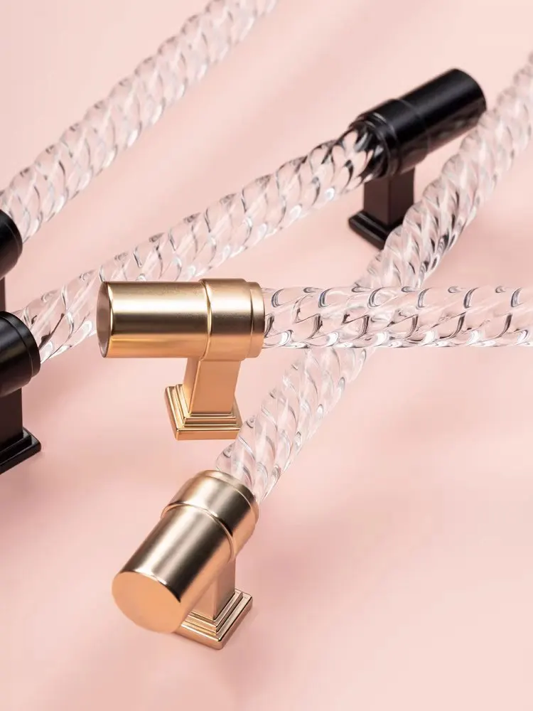 

Прозрачные акриловые креативные ручки для шкафов, золотисто-черные, современные длинные ручки для гардероба, роскошная мебельная фурнитура из цинкового сплава, 320 мм