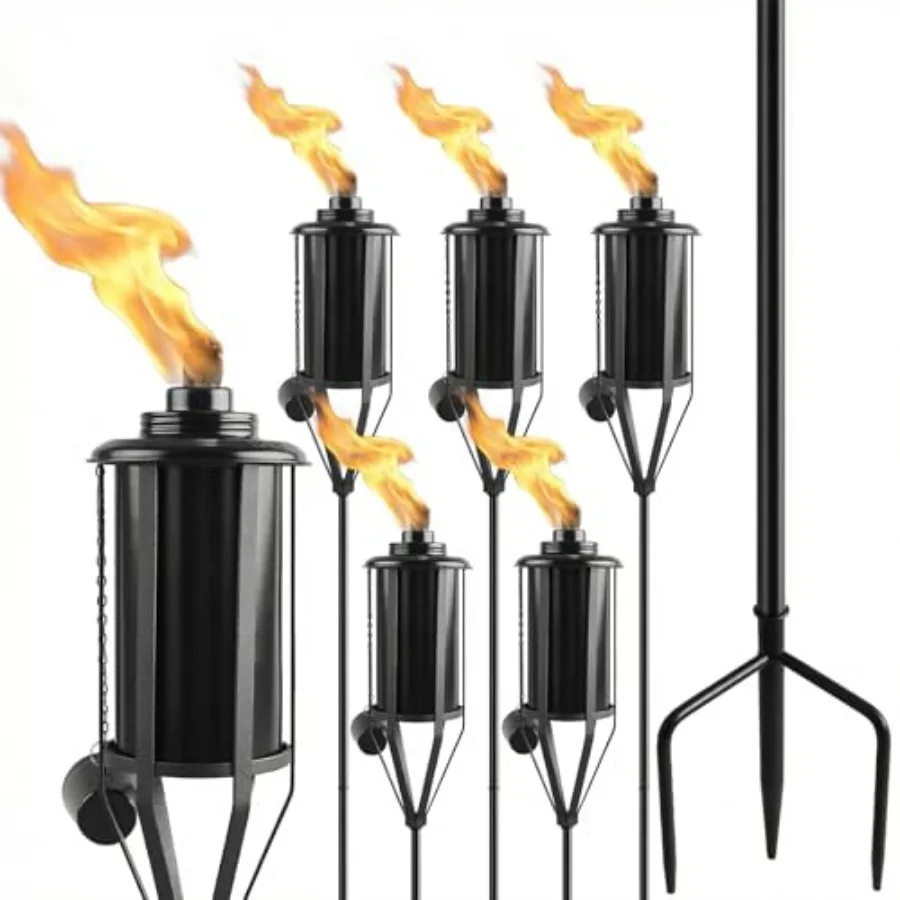 

6 Pack Home Garden Torch Large Capacity 16oz Outdoor Metal Torch Garden Décor 59-Inch Upgraded Citronella Torches with 3-Prong