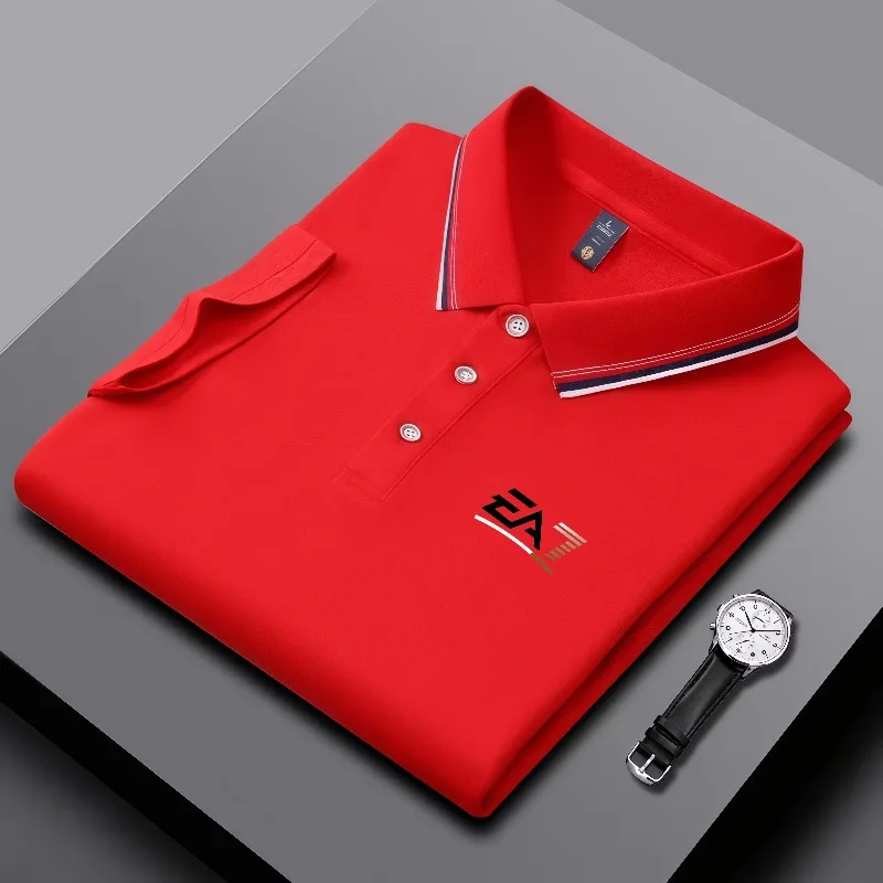 Men's summer trendy polo shirt, EA7 letter printed short sleeved striped collar, summer breathable casual business top image 3