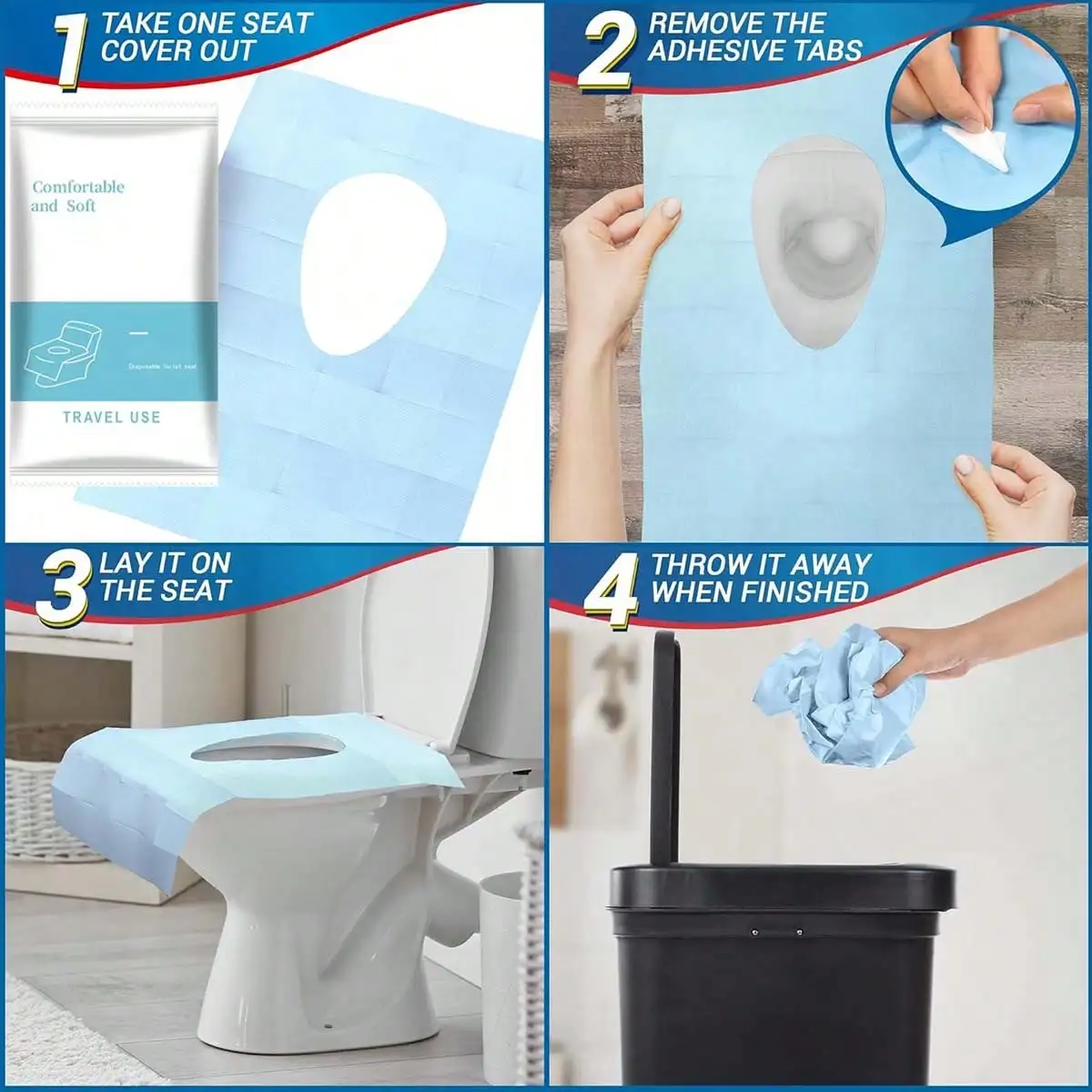 20 Sheets of Disposable Flushable Toilet Seat Liners | Portable Travel-Sized Soft Paper Cover, Toilet Seat Liner for Trips view 3