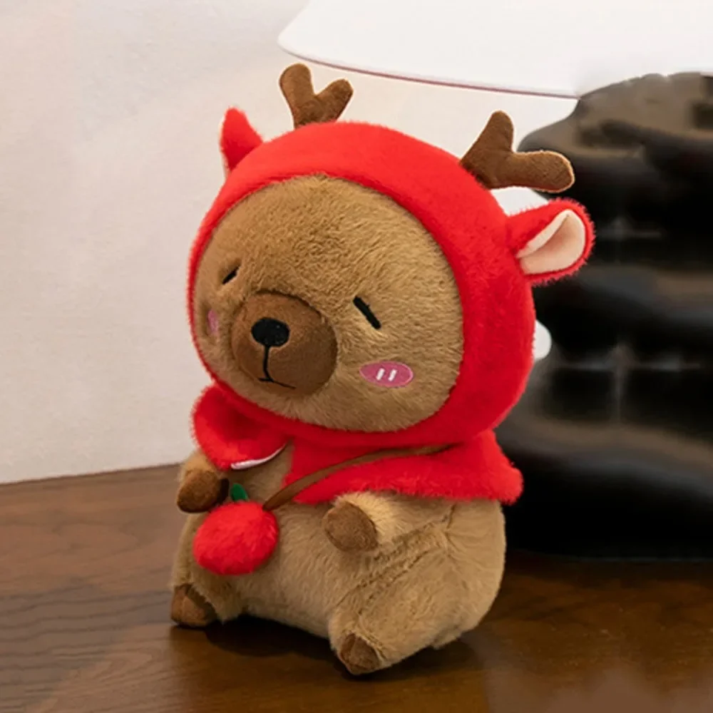 

Reindeer Plush Capybara Plush Toy Soft Fluffy Cartoon Capybara Cotton Doll Animal Brown Capybara Stuffed Doll Christmas Gift