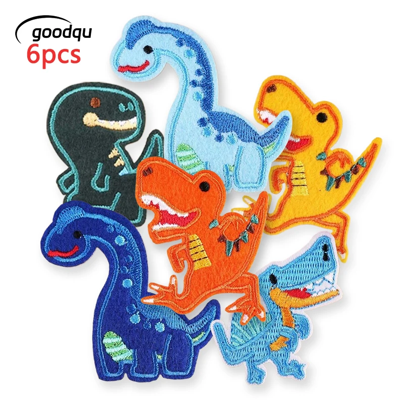 6Pcs Blue And Orange Dinosaur Patches For Clothing Iron On Jacket Embroidered Anime Lots Sets Mix Pack Kids Boys Fabrics Cute