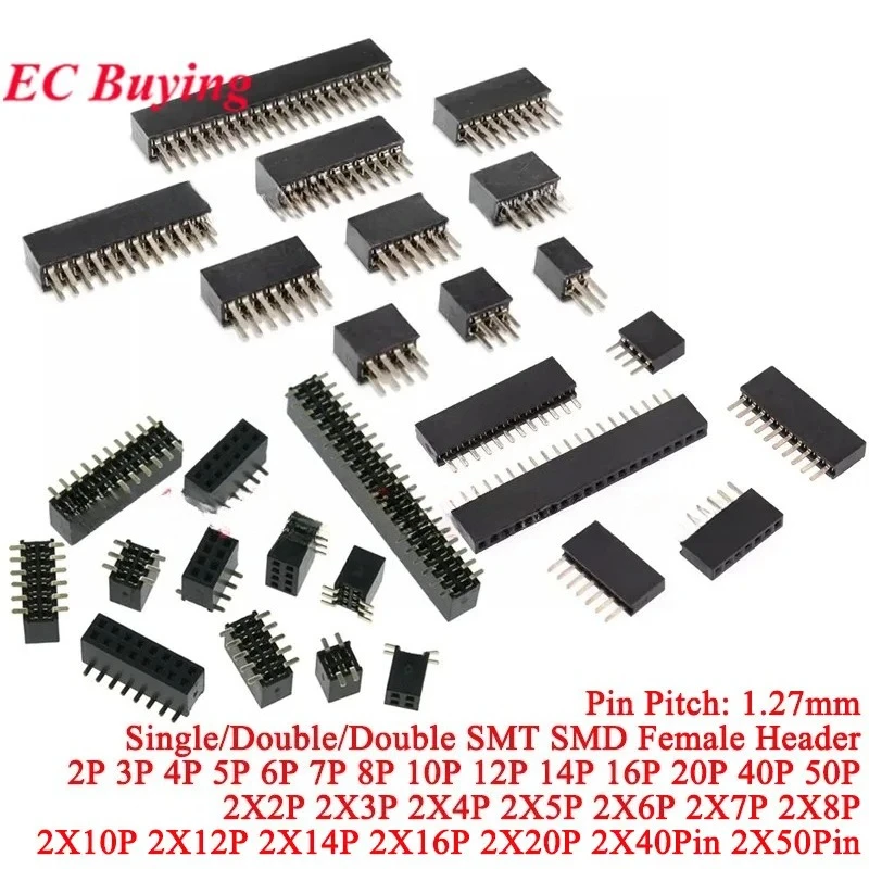 10-20Pcs 1.27mm 1.27 Single/Double SMT SMD Row Female 2~50P Breakaway PCB Board Pin Header Socket Connector Pinheader 2*3p 2*10P