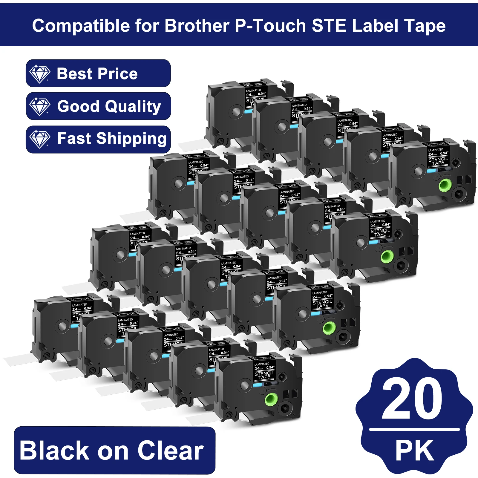 

3~20PK Stencil Non-Laminated Tapes Black Compatible for Brother P-touch STe-141 STe-151 STe-161 Label18mm 24mm 36mm Stencil Tape