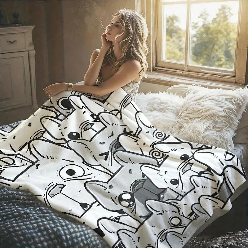 Cartoon Bulldog Pack Flannel Blanket Warm Soft Halloween Christmas Decorative Couch Warm Cozy All-Season Gift