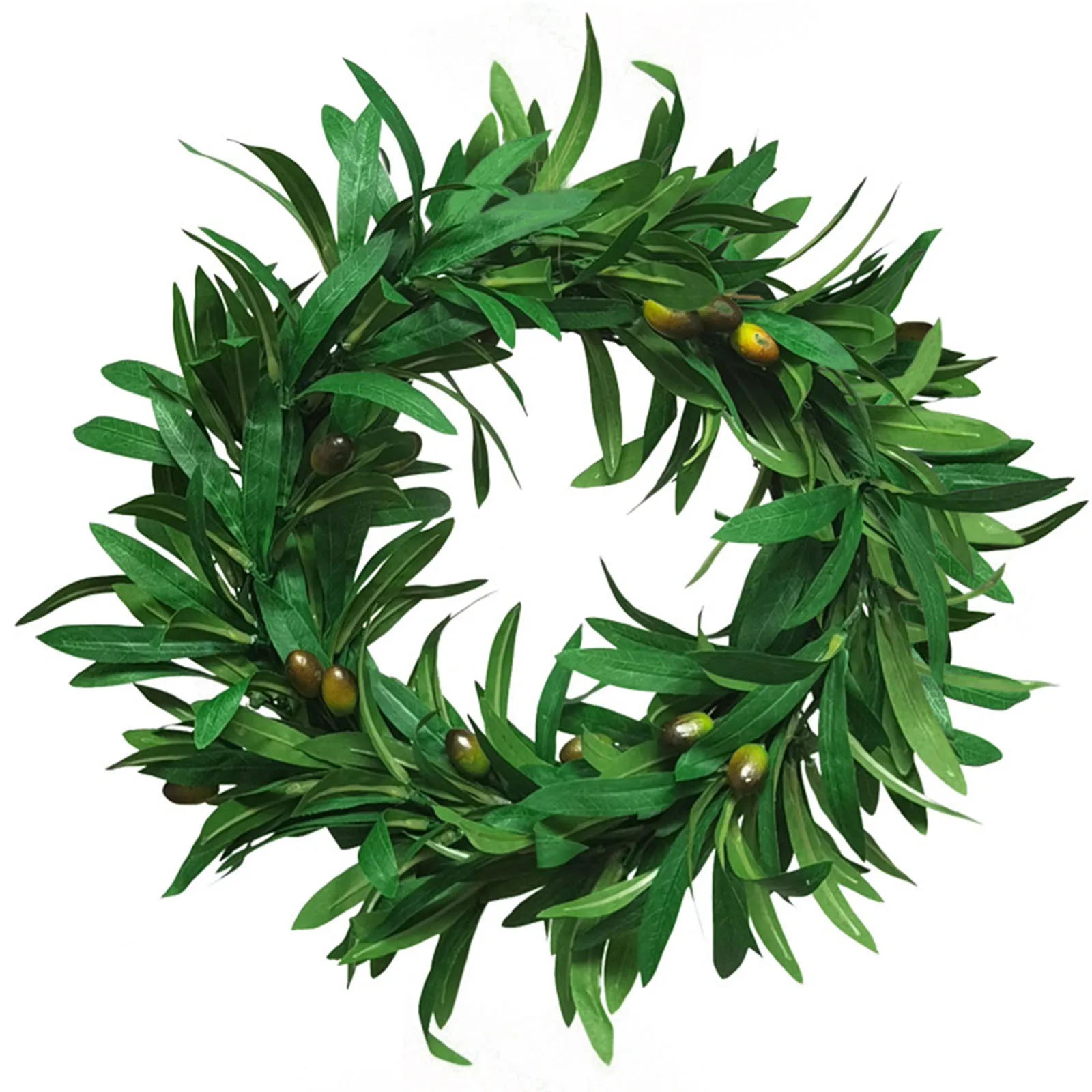 

17 Inches Door Trim Olive Leaf Flower Ring Artificial Green Fruit Wreath Home Wall Hanging Decoration