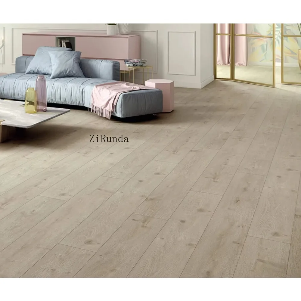 Aangepaste versie brandwerende 8 mm gele reliëf MDF-materiaal woonkamer laminaatvloer