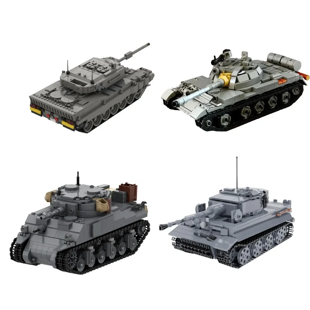 MOC Leopards 2 Tanks Building Blocks Military Model T-55A Medium Tank Bricks Panzerkampfwagen VI Tiger 1 Assembled Toy Kid Gift