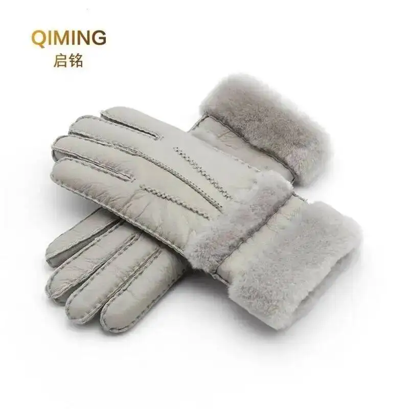 Winter Gloves Women Sheepskin cashmere Fur Warm Gloves Ladies Full Finger Fashion Genuine Leather mitten Five Finger gloves #S1