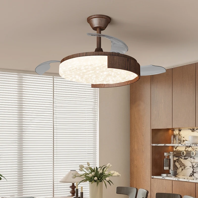 New Wood Grain Ceiling Fans Dimmable Ceiling Lamp Fan Environmentally Friendly Bedroom Room Ventilation Indoor Lighting Fixtures