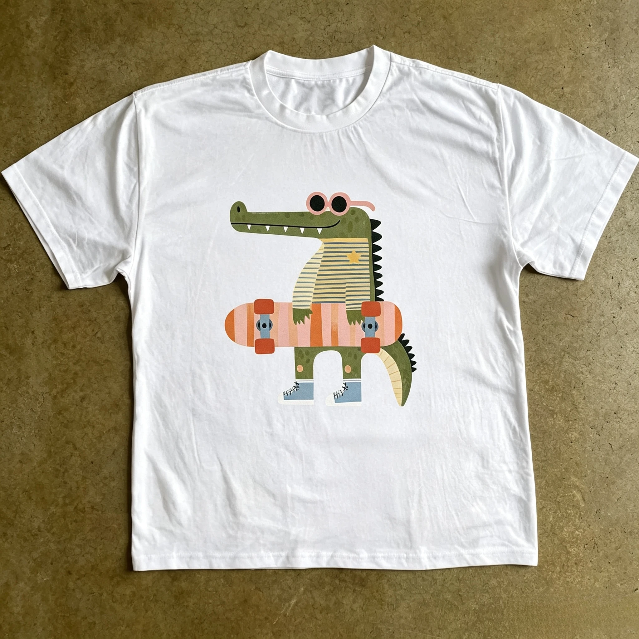 Skateboard Crocodile Graphic T-shirt Men Women Cute Cartoon Croc with Sunglasses Print Short Sleeve Casual Streetwear Tops