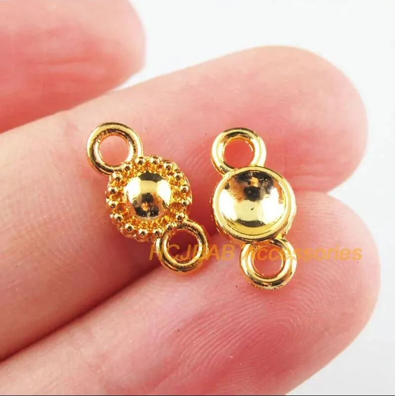 Fashion 60Pcs Retro Tibetan Silver Tone Gold Color Flower Tiny Round Charms Connectors 6.5x13.5mm