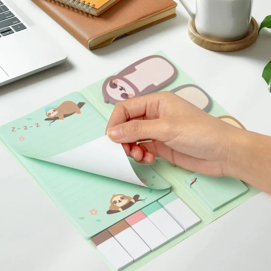 Xqumoi ゆっくりとくっつく寝虫風付箋セット 550枚入り 可愛い漫画風寝虫 セルフスティックメモパッド 動物ディバイダータブ バンドル