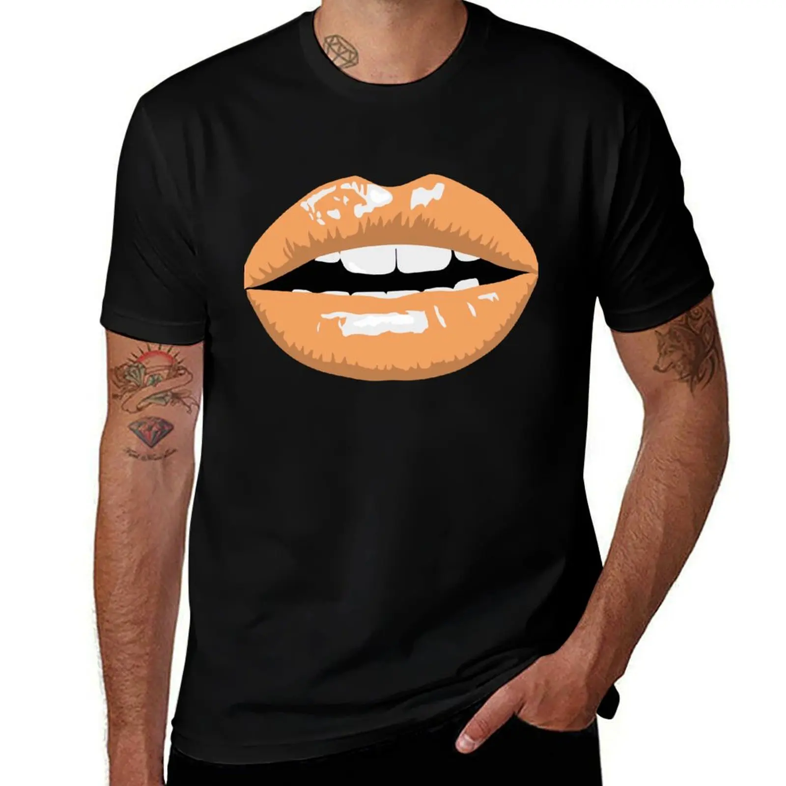 Tangerine Lips T-Shirt Plus Size Workout Short Sleeve Top T-Shirt