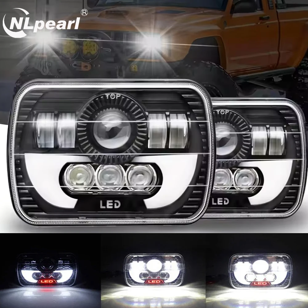 

2pcs 7X6 5X7 Inch Square Hi/Lo Beam LED Projector Headlight Headlamp DRL Turn Sigal Waterproof For Jeep Cherokee XJ Car Auto