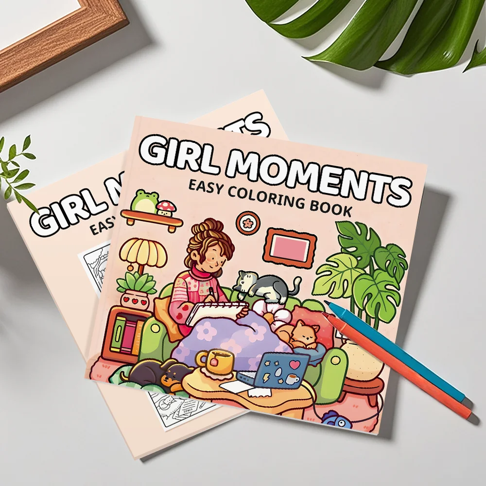 Relaxing Coloring Book for Adults & Teens, Cozy Atmosphere Art Book with Bold Easy Patterns, Stress Relief Aesthetic Girl Moment