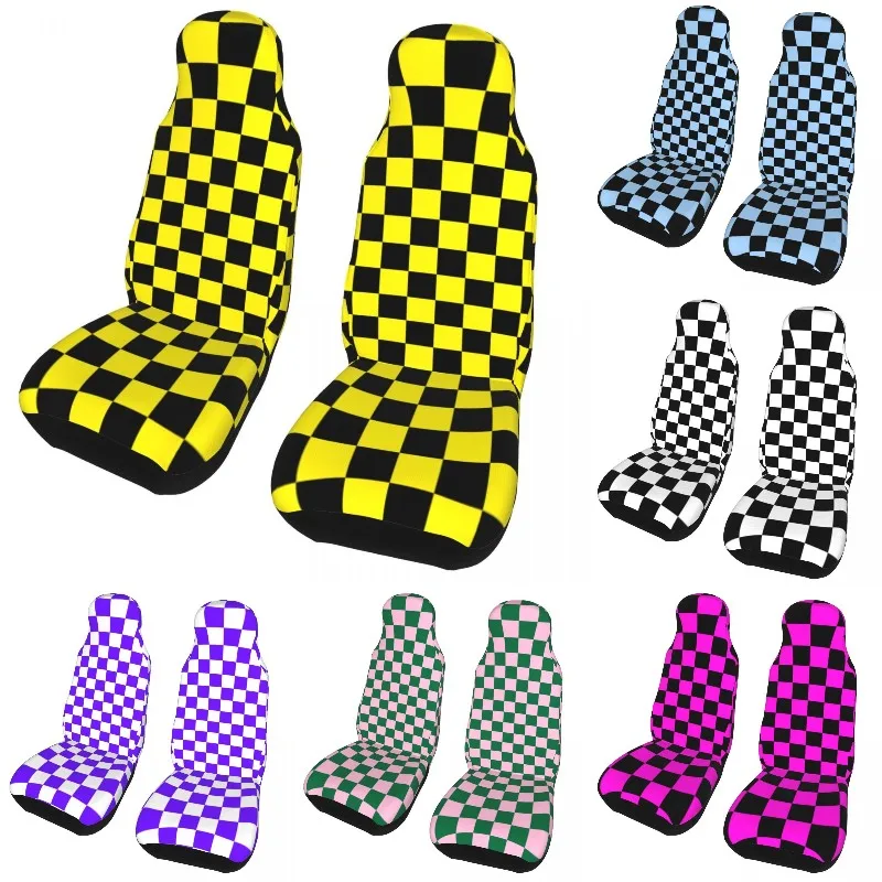 Black Yellow Checkered Universal Auto Car Seat Covers Fit Any Truck RV SUV Customized Plaid Bucket Seat Protector Cover 2 Pieces